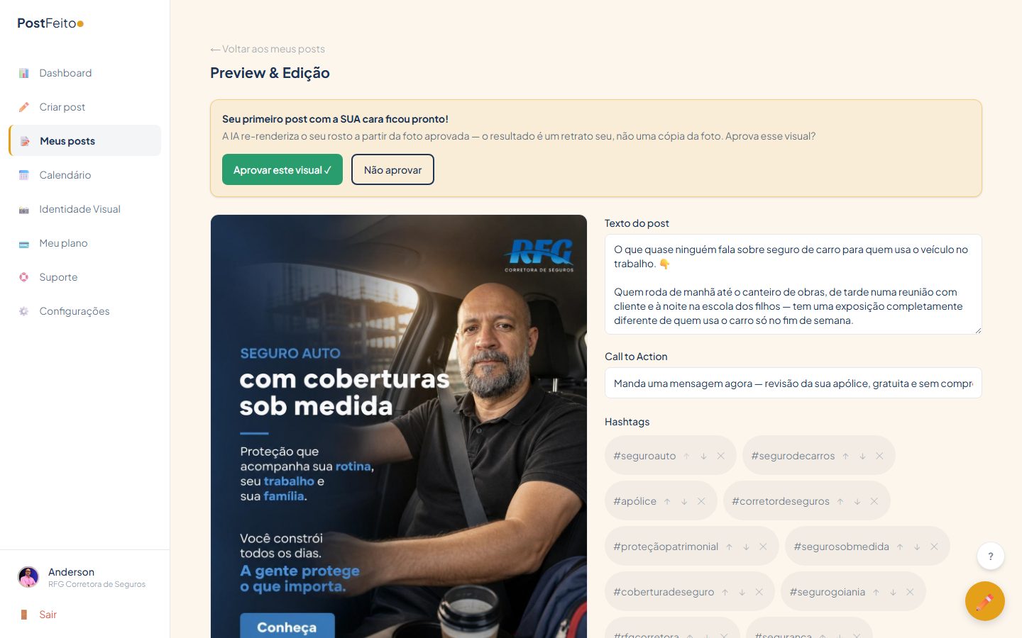 Post gerado com o rosto e a marca do autor