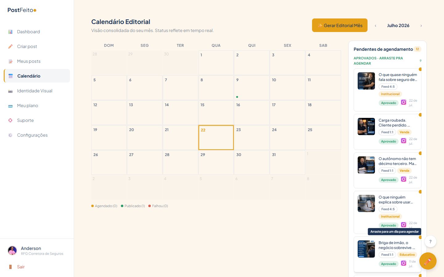 Calendário editorial do mês